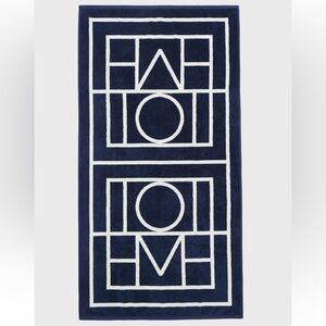NWT Toteme Biarritz Beach Oversized Terry Cloth Towel Jacquard Navy Blue White
